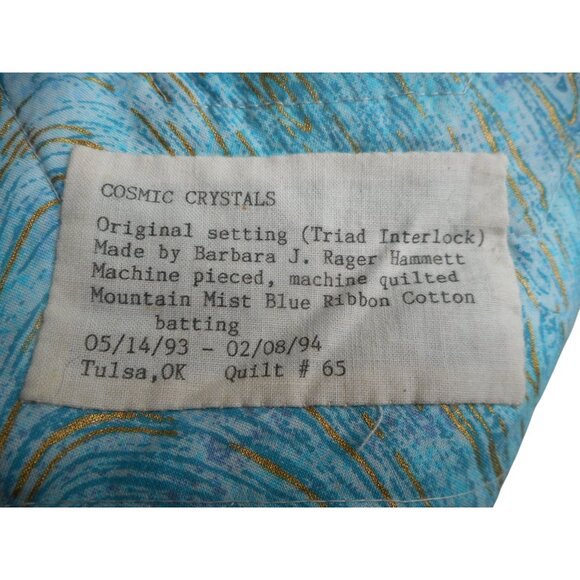 Vintage Patchwork Quilted Wall Hanging Multicolor Abstract Shape cosmic crystals - Picture 7 of 13